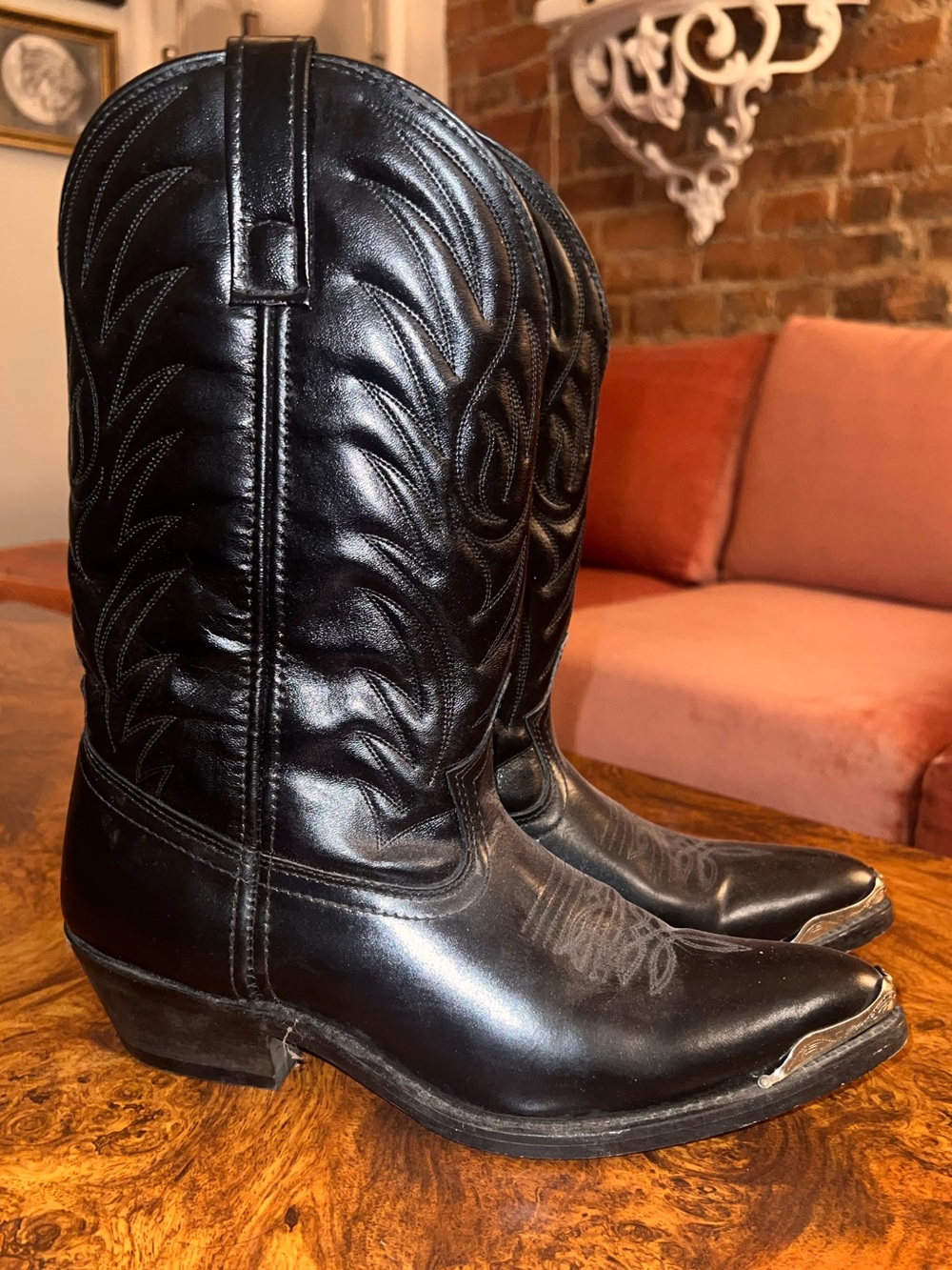 Laredo Black Leather Western Cowboy Boots with Pointed Toe